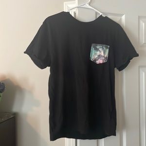 H&M Black T-Shirt with Graphic Palm Tree Pocket Size M